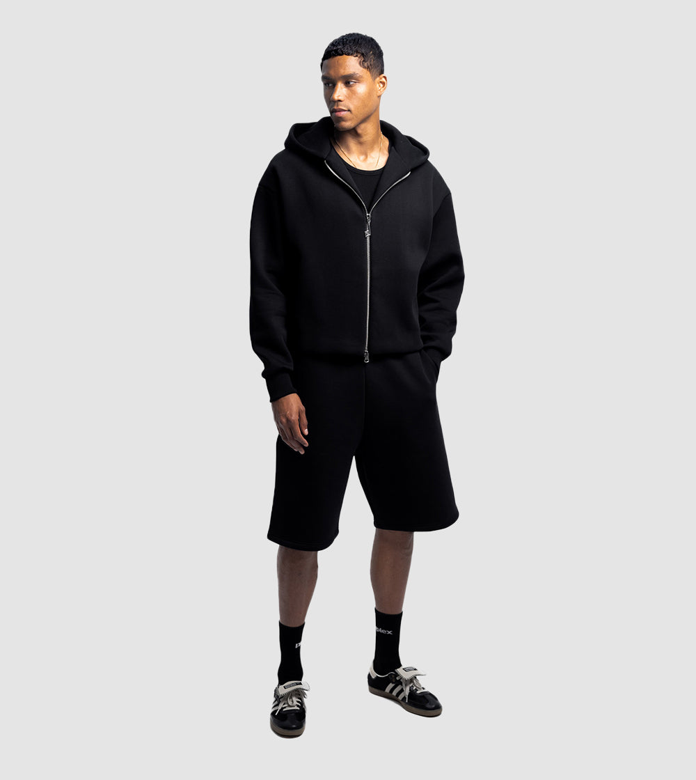 Zip Hoodie Shorts Tracksuit Black