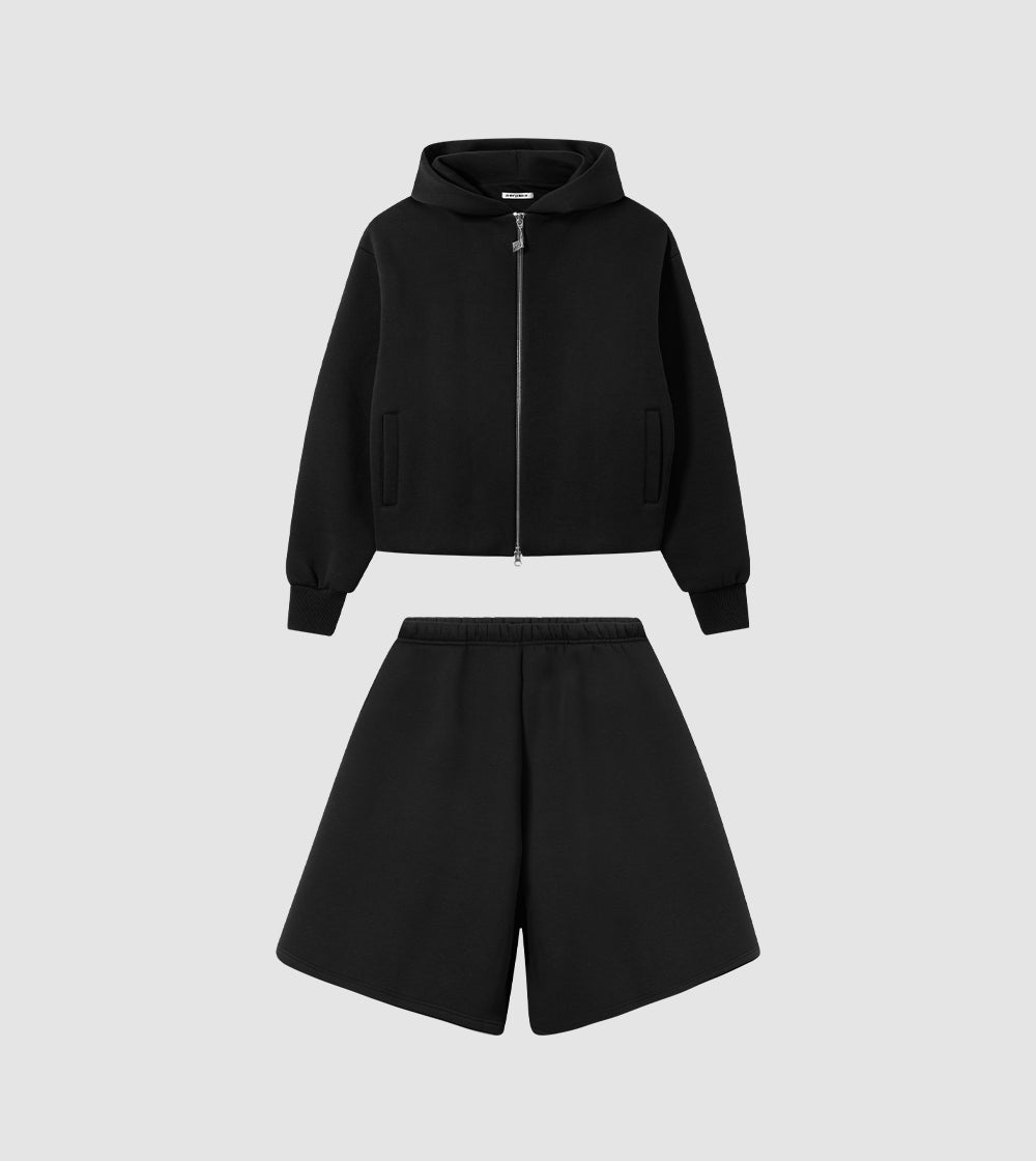 Zip Hoodie Shorts Tracksuit Black